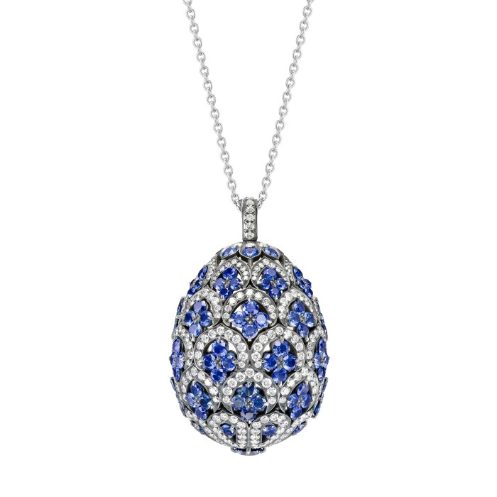 Fabergé Imperial Zenya White Gold & Blue Sapphire Egg Pendant