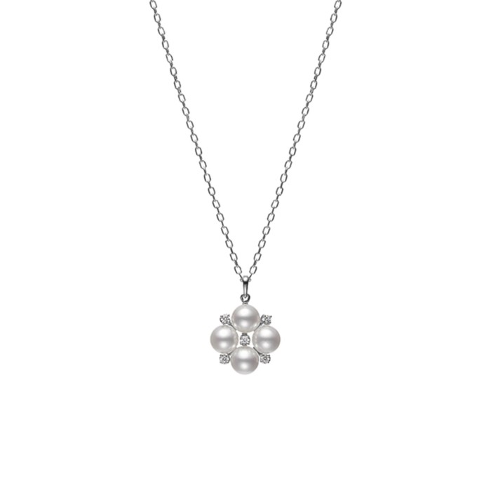 Mikimoto 5.25mm Pearl and Diamond Cluster Pendant PP 10981D W