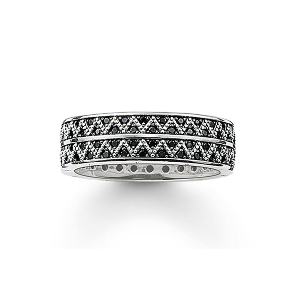 Thomas Sabo Orecchini A Cerchio In Argento Annerito Con Zirconi Neri – 13x9 Mm