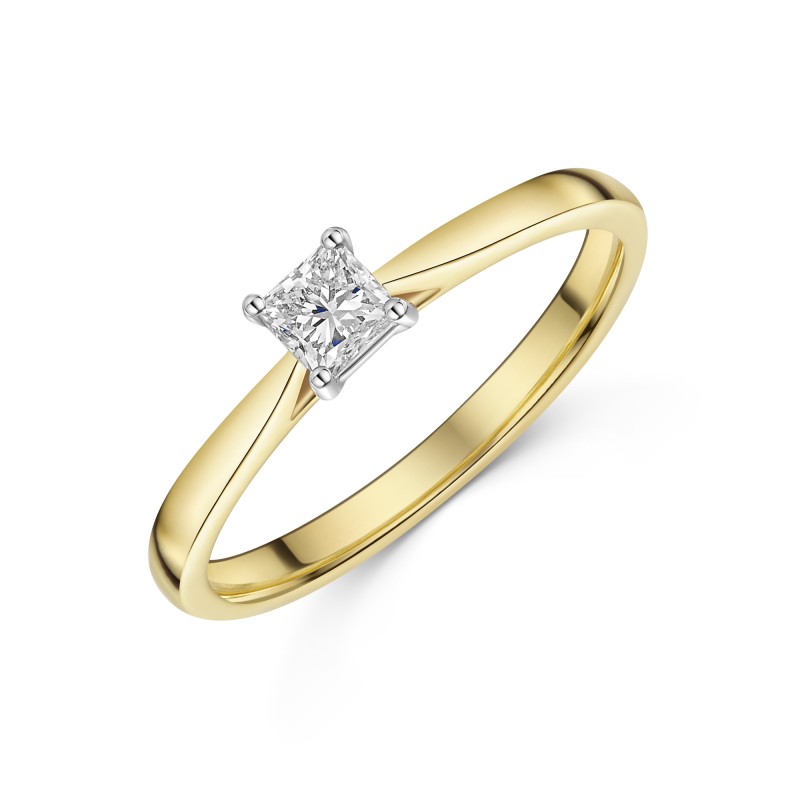 18ct Yellow Gold Princess Cut 0.33ct Diamond Solitaire Ring