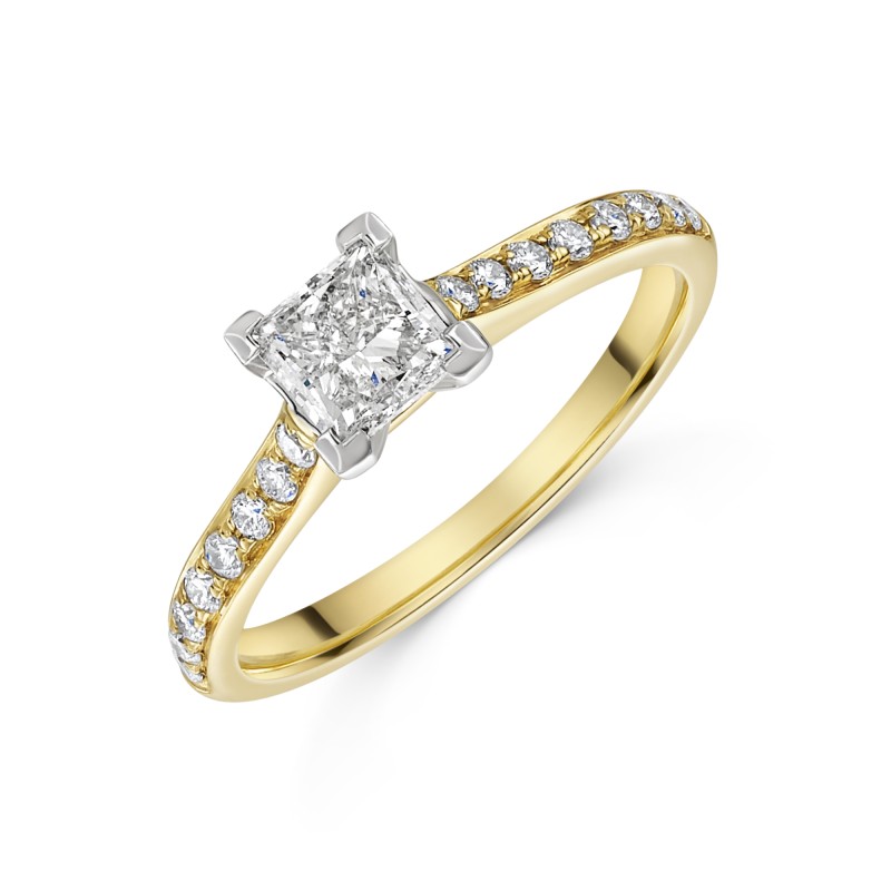 18ct Yellow Gold Princess Cut 0.75ct Diamond Solitaire Ring with Claw Set Shoulders