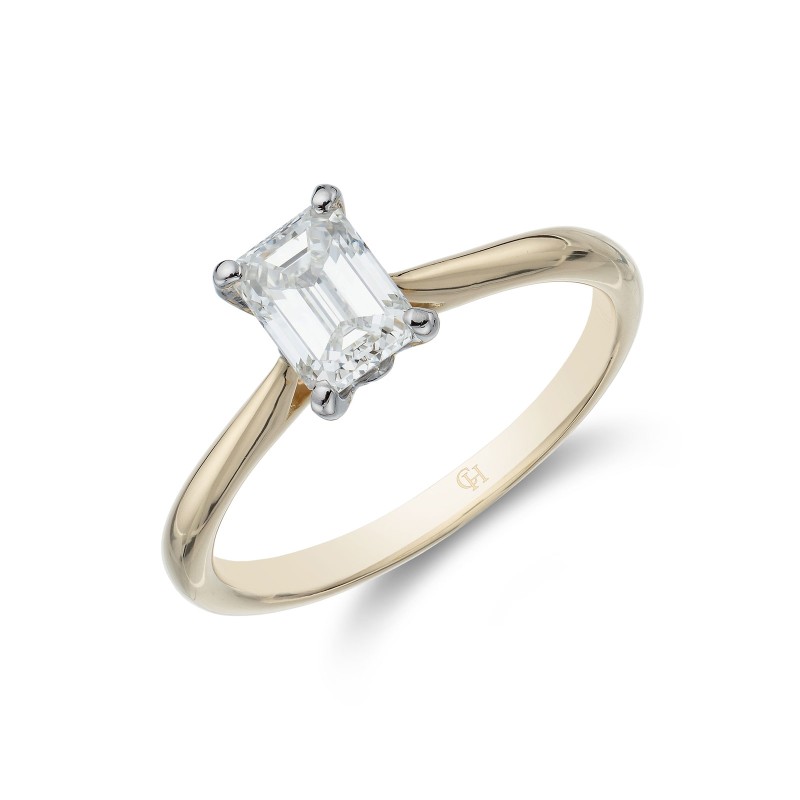 18ct Yellow Gold Emerald Cut 0.75ct Diamond Solitaire Ring