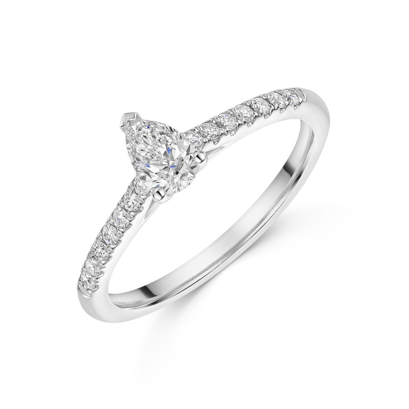 Platinum Pear 0.33ct Diamond Solitaire Ring with Diamond Shoulders