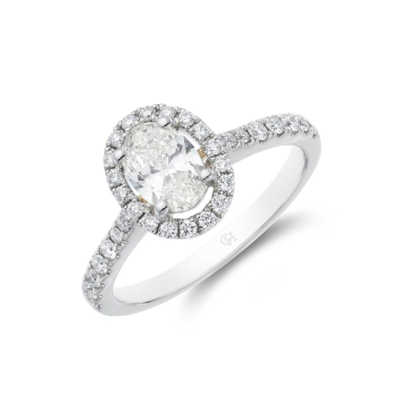 Platinum Oval Cut 0.75ct Diamond Halo Solitaire Ring 