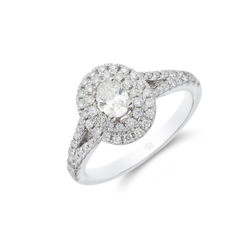 Platinum Oval Cut 0.33ct Diamond Halo Solitaire Ring