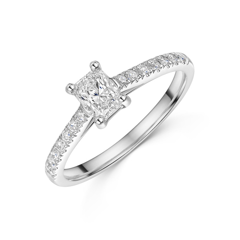 Platinum Radiant 0.50ct Diamond Solitaire Ring with Claw Set Shoulders