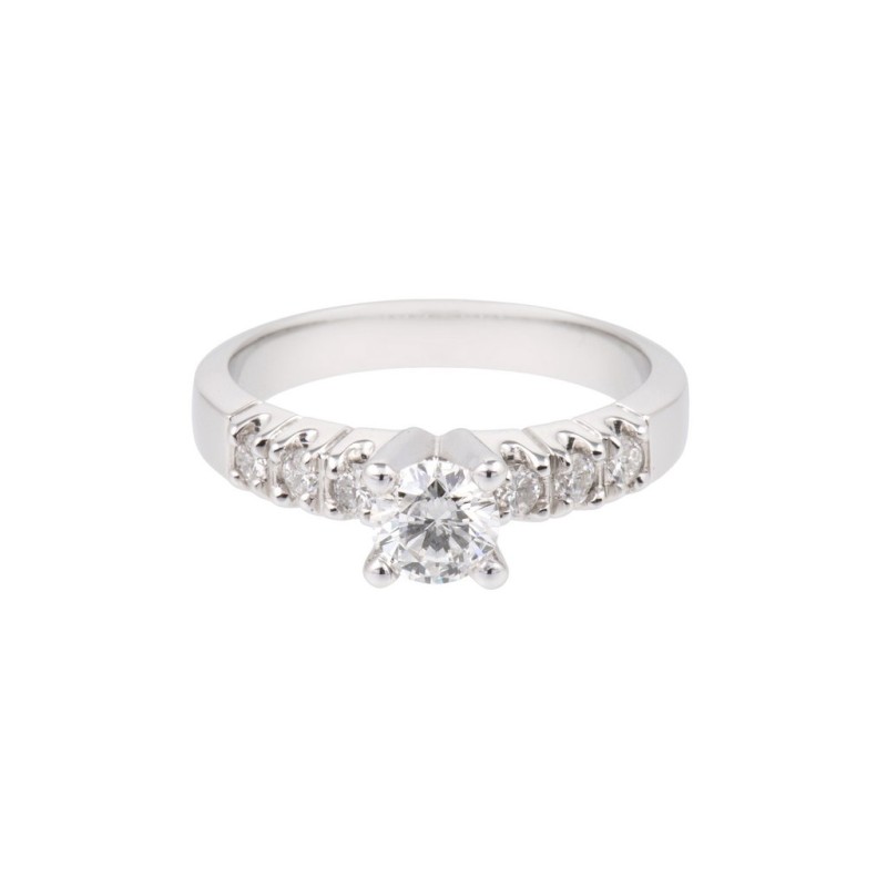 18ct White Gold Round Brilliant Diamond Solitaire with Diamond Shoulders, 0.75ct Total Weight