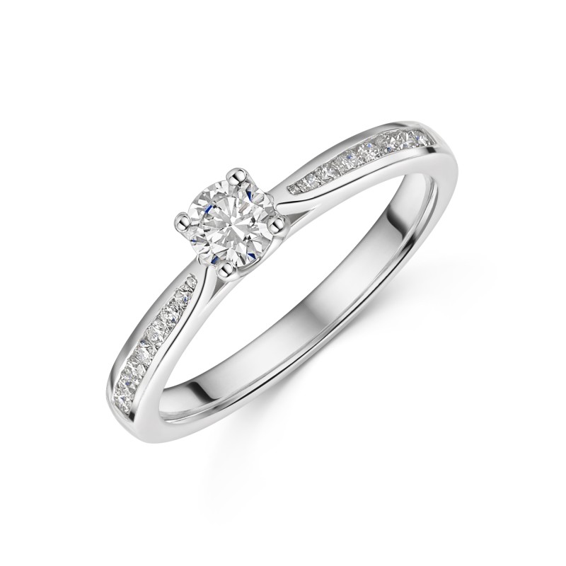 Platinum U-Shape 0.25ct Round Brilliant Diamond Solitaire Ring with Channel Set Shoulders