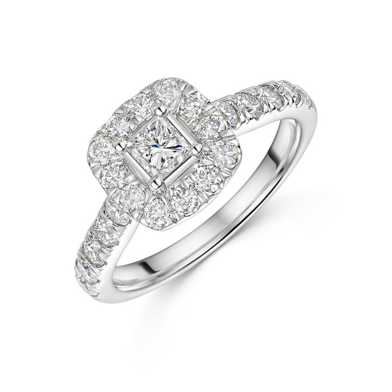 Platinum 1.00ct Princess Cut Diamond Halo Ring 