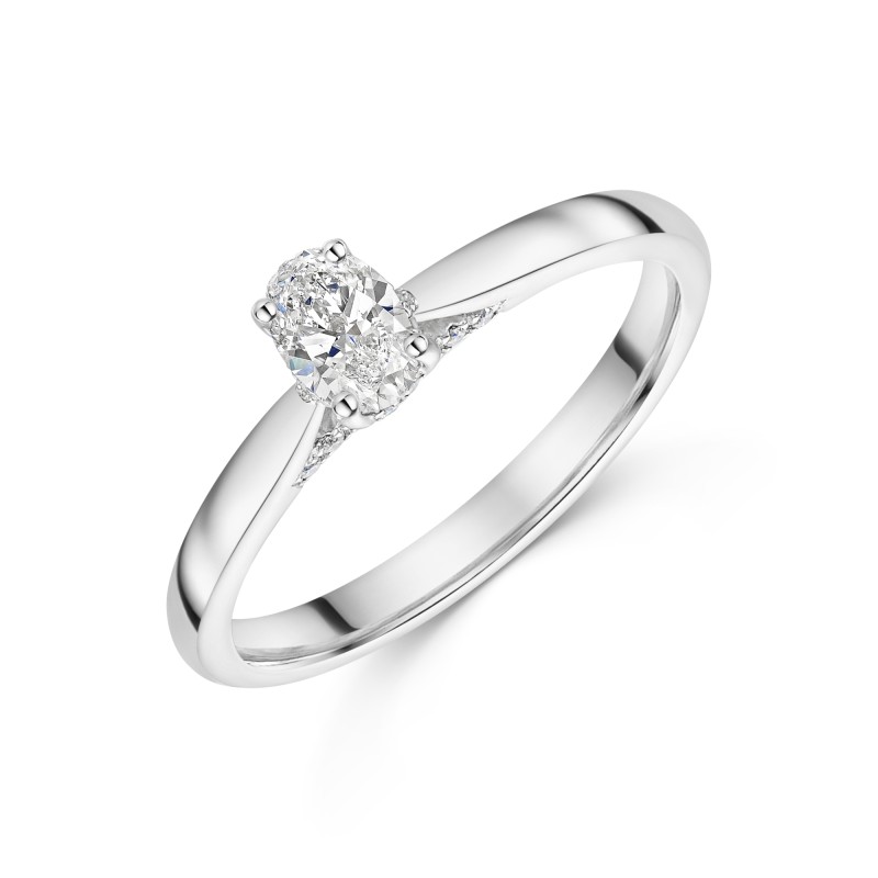 Platinum Oval 0.33ct Diamond Solitaire Ring with Diamond Accent