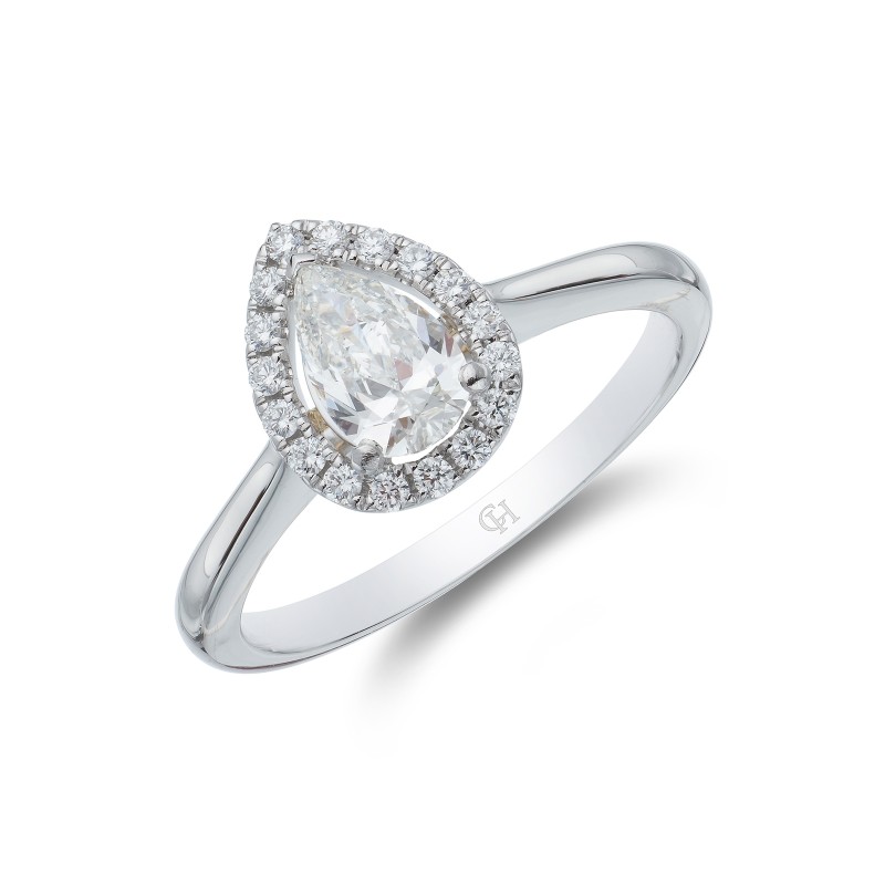 Platinum Pear Cut 0.50ct Diamond Halo Ring
