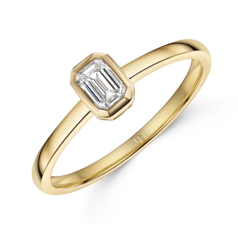 9ct Yellow Gold 0.25ct Diamond Emerald Solitaire Ring 