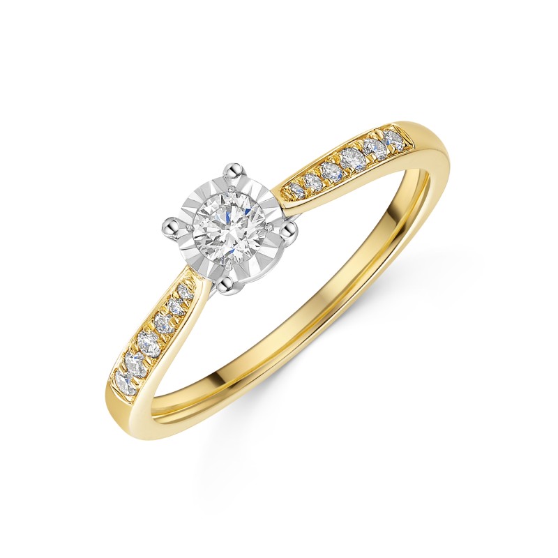9ct Yellow Gold 0.25ct Round Brilliant Diamond Ring with Diamond Shoulders
