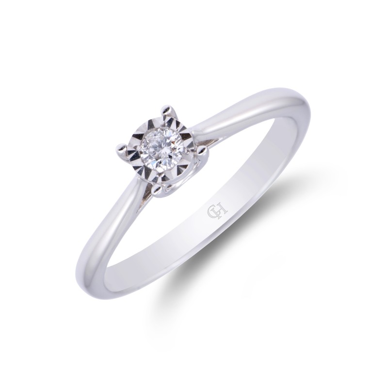 9ct White Gold Brilliant Cut 0.10ct Diamond Solitaire Ring