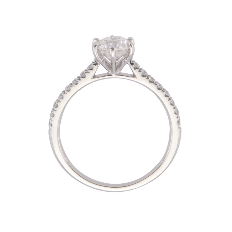 Platinum Round Brilliant Diamond Fancy Solitaire Ring with Diamond Shoulders  Approx. 0.95ct Total Weight