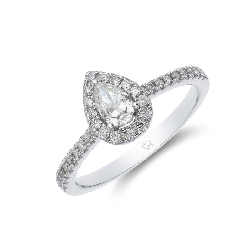 18ct White Gold Pear Cut 0.50ct Diamond Halo Ring