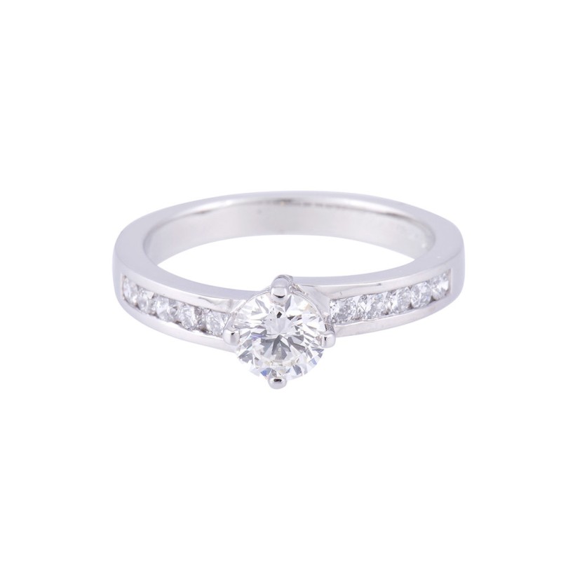 Palladium 0.50ct Round Brilliant Diamond Solitaire and Diamond Shoulders Ring