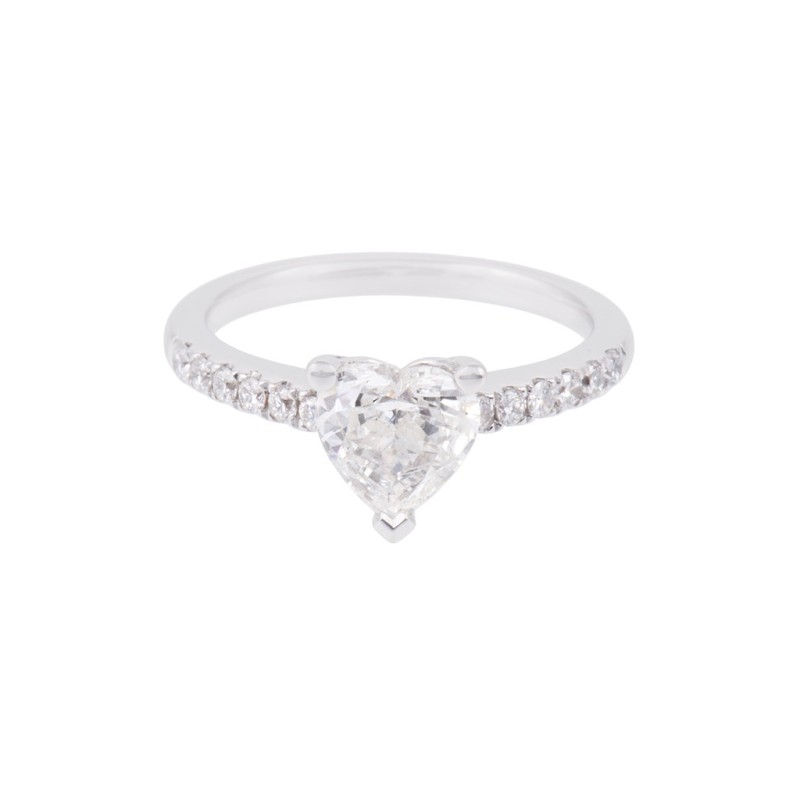 18ct White Gold 1.02ct Heart Shape Diamond Solitaire and Diamond Shoulders Ring