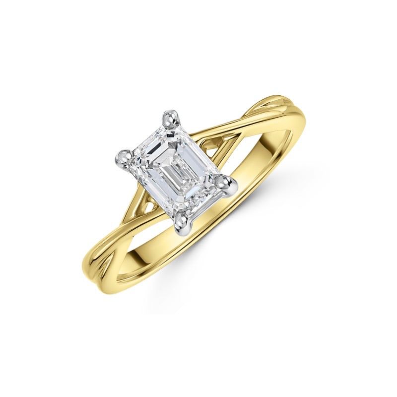 18ct Yellow Gold Emerald Cut 1.00ct Twisted Diamond Solitaire Ring