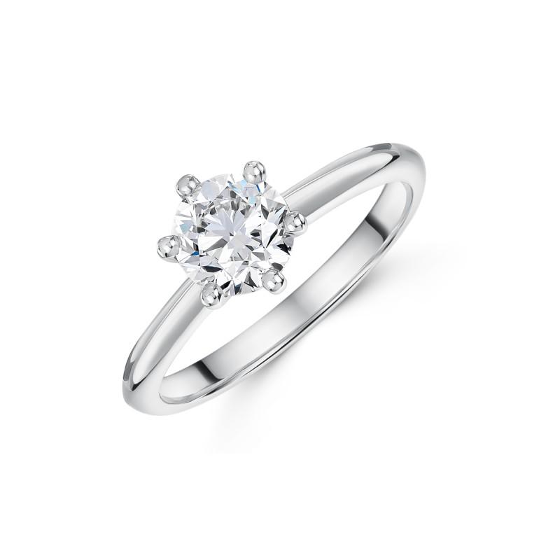 Platinum Round Brilliant Cut 1.00ct Diamond 6-Claw Solitaire Ring