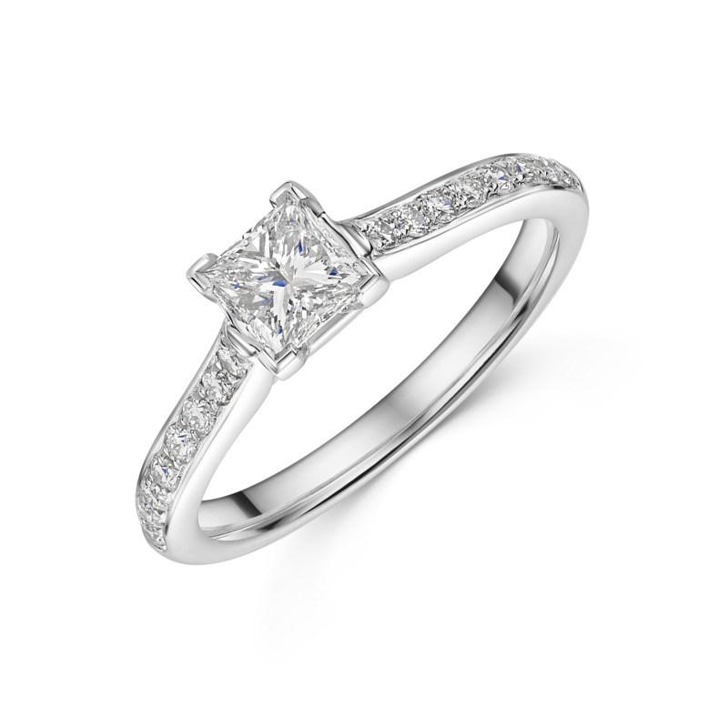 Platinum Princess Cut 0.50ct Diamond Solitaire Ring with Claw Set Shoulders