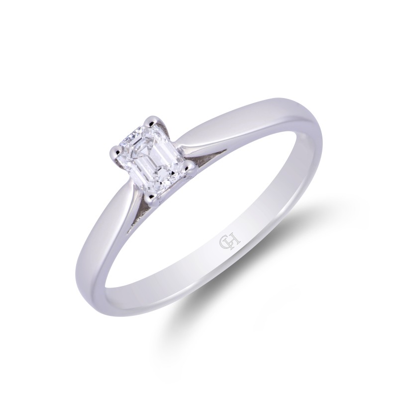 Certificated Platinum 0.56ct Emerald Cut Diamond Solitaire Ring