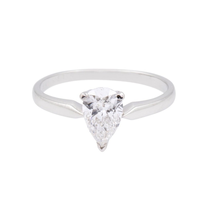 Certificated Platinum 1.00ct Pear Cut Diamond Solitaire Ring