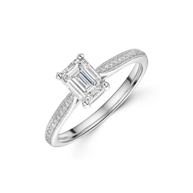Platinum 1.00ct Emerald Cut Diamond Shoulders Ring