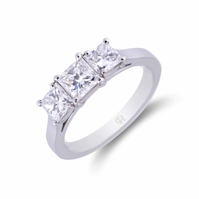 Platinum Princess Cut 1.75ct Diamond Three Stone Ring
