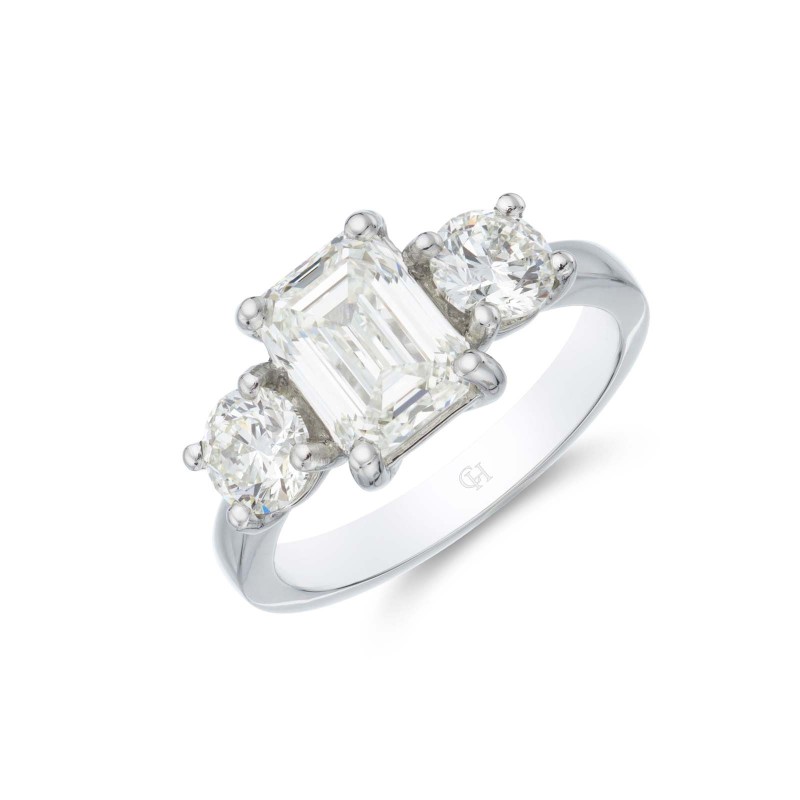 Platinum Brilliant and Emerald Cut 3.00ct Diamond Three Stone Ring
