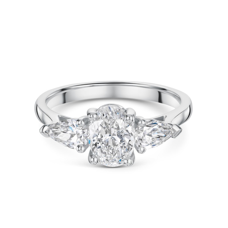 Platinum Oval and Pear Cut 2.00ct Diamond Three Stone Ring