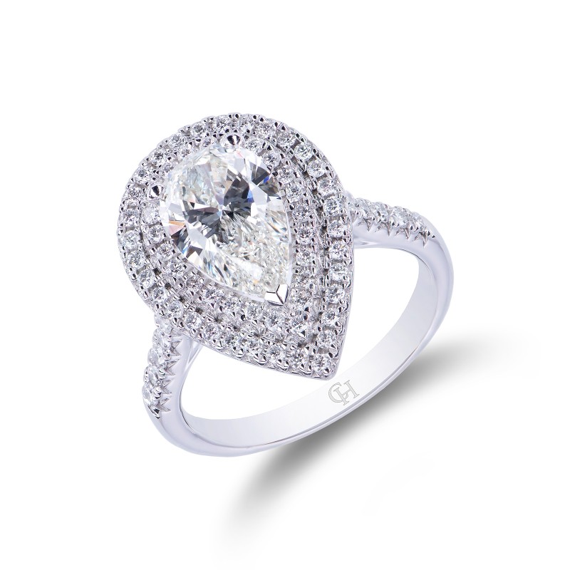 Platinum Pear Cut 2.50ct Diamond Double Halo Ring