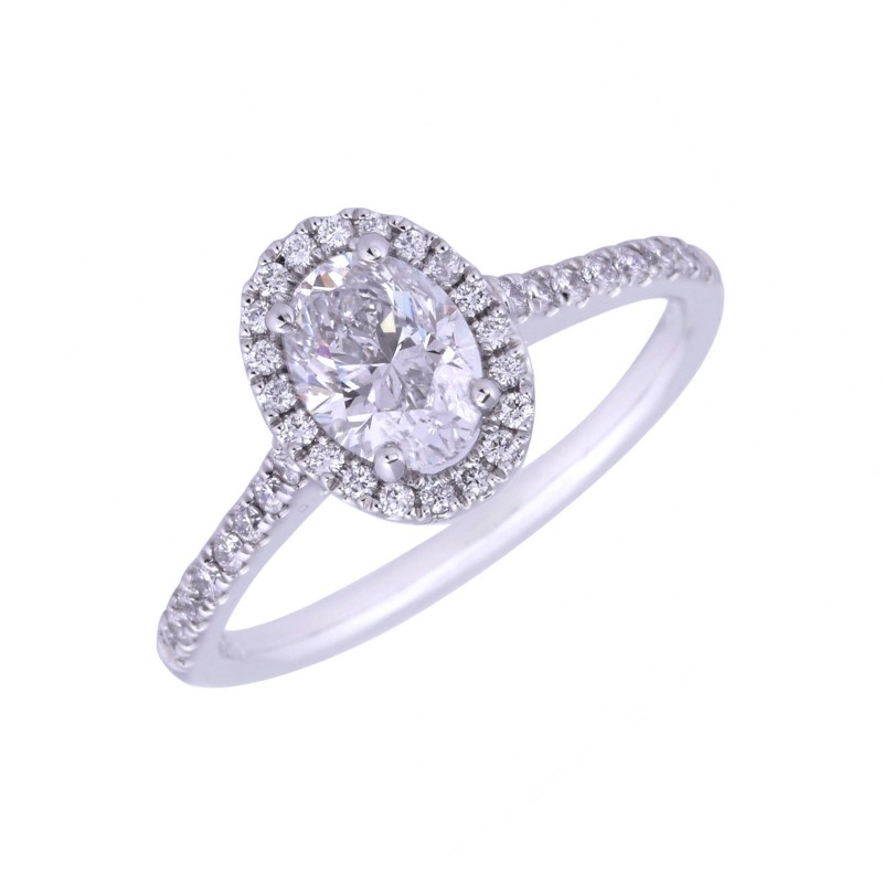 Platinum Oval Cut 1.20ct Diamond Halo Ring