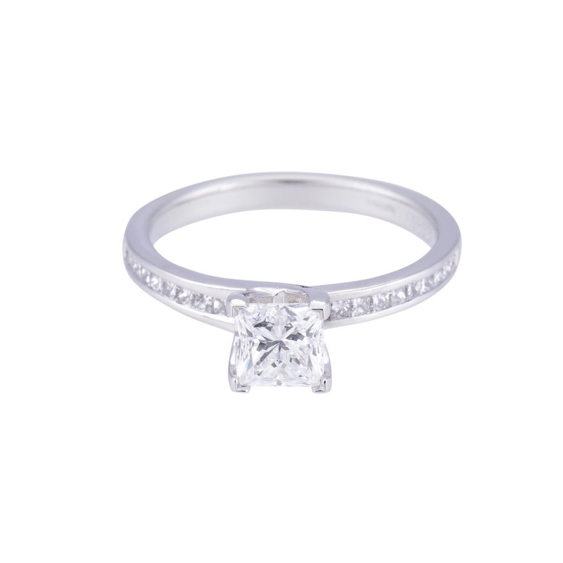 Certificated Platinum Princess Cut Diamond Twist Engagement Ring With Diamond Shoulders, Total Weight Approx. 1.24ct.