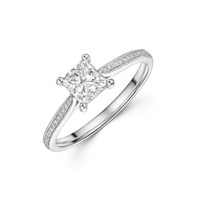 Platinum 1.00ct Princess Diamond Shoulders Ring