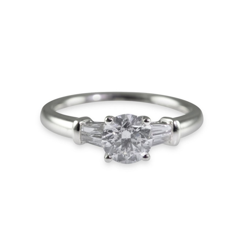 Certificated Platinum 1.00ct Round Brilliant Diamond Solitaire and Diamond Shoulders Ring