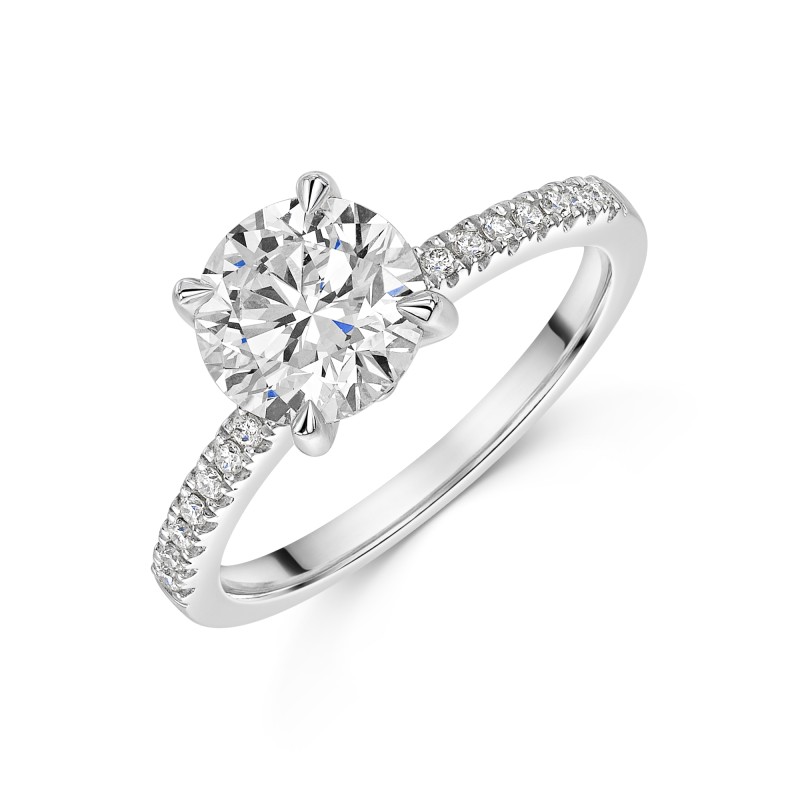 Platinum 1.93ct Round Brilliant Diamond Ring with Diamond Shoulders 