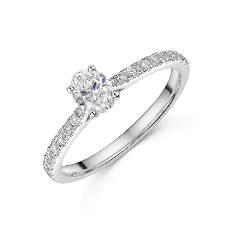 Platinum Oval Cut 0.33ct Diamond Solitaire Ring with Diamond Shoulders