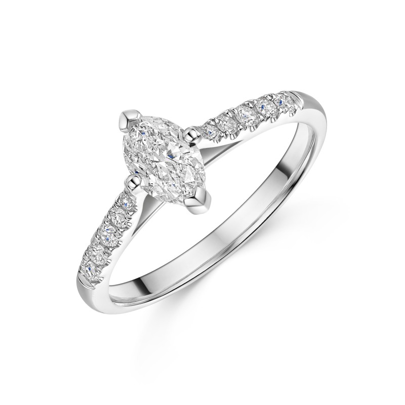 Platinum Marquise 0.60ct Diamond Solitaire Ring with Claw Set Shoulders