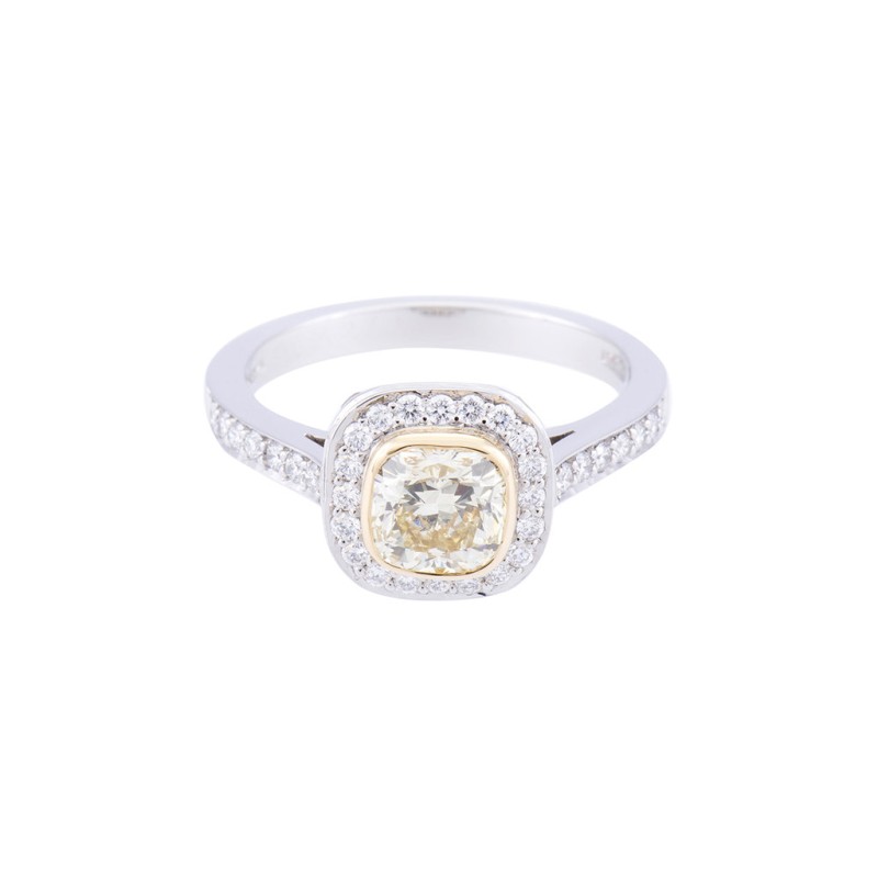 Platinum Cushion Cut 1.55ct Diamond Halo Ring