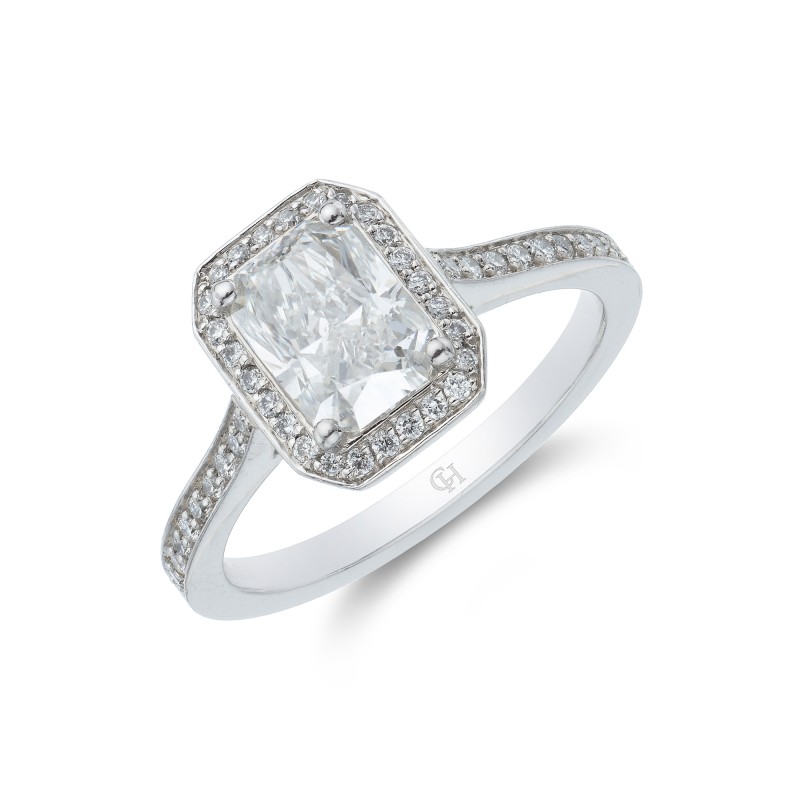 Platinum Radiant Cut 1.75ct Diamond Halo Ring