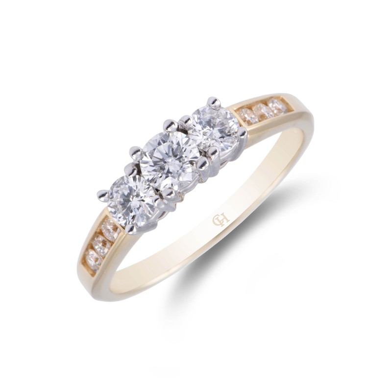 18ct Yellow Gold Brilliant Cut 0.75ct Diamond Three Stone Ring