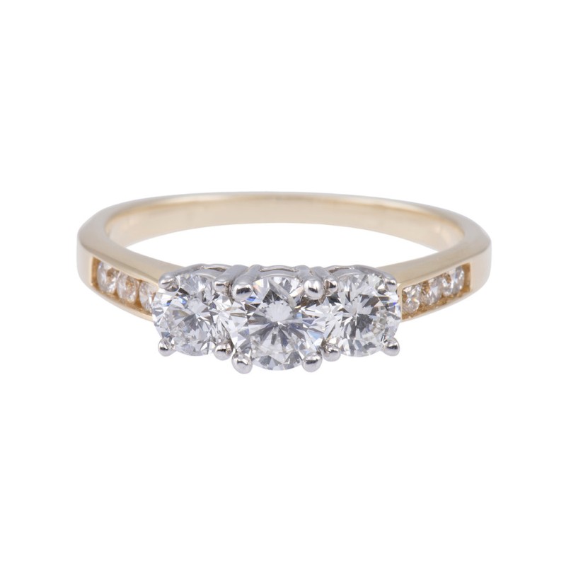 18ct Yellow Gold 1.00ct Round Brilliant Diamond 3 Stone Ring