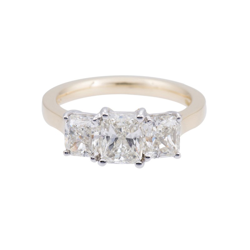 18ct Yellow Gold 4.15ct Radiant Cut Diamond 3 Stone Ring