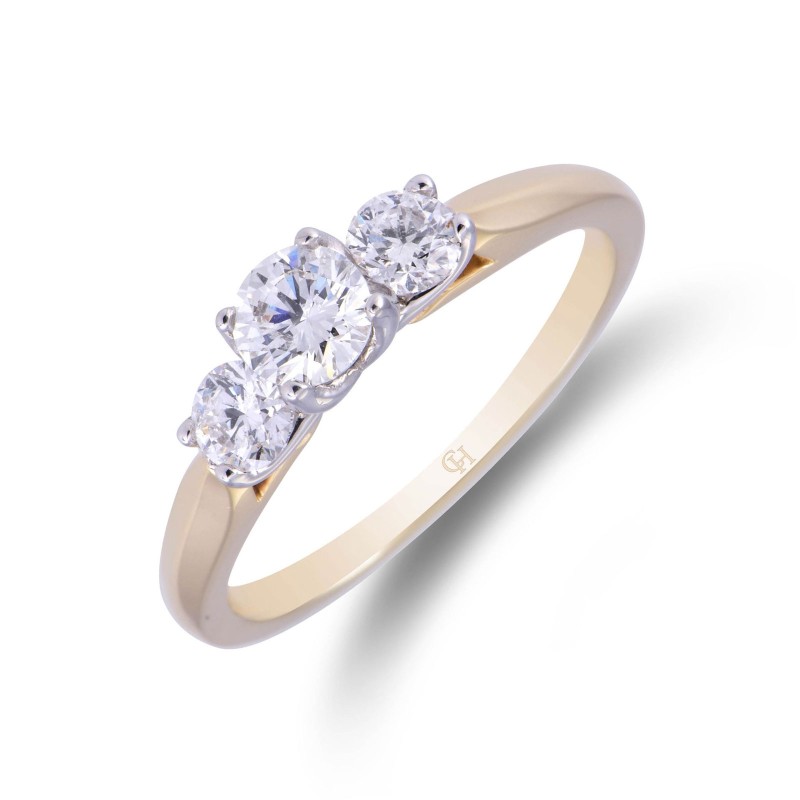 18ct Yellow Gold Brilliant Cut 0.75ct Diamond Three Stone Ring