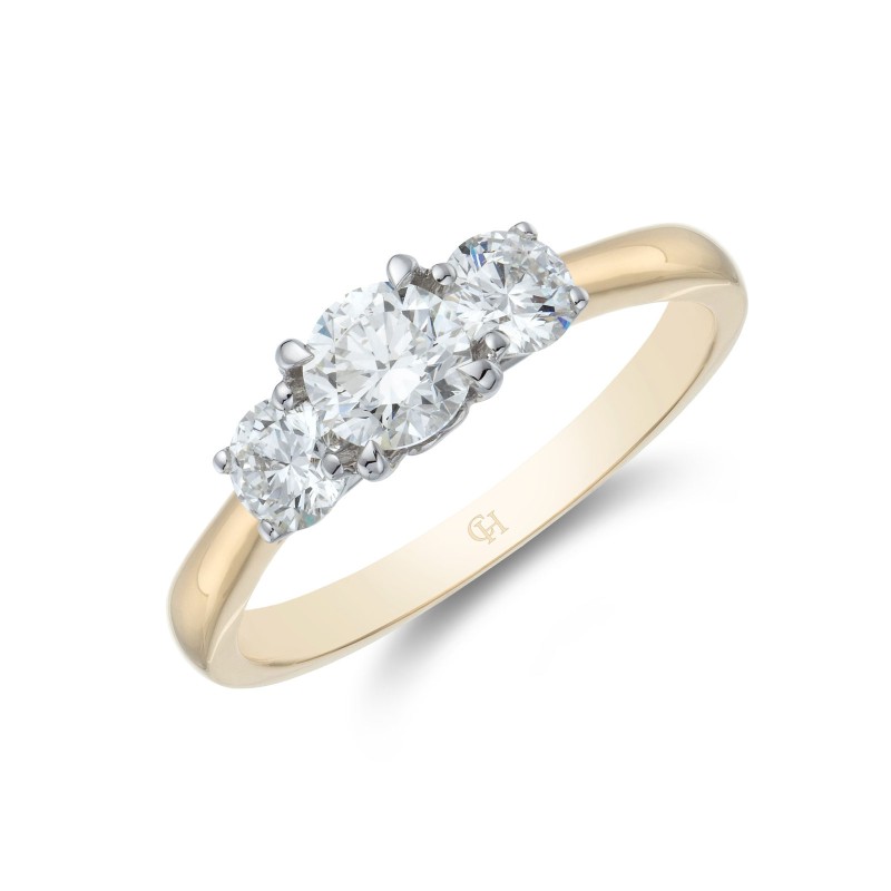 18ct Yellow Gold Lotus Brilliant Cut 0.75ct Diamond Three Stone Ring
