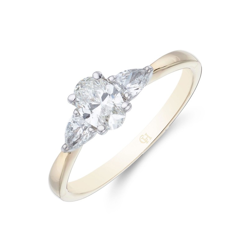 18ct Yellow Gold 0.65 Diamond Oval And Pear Three Stone Ring 