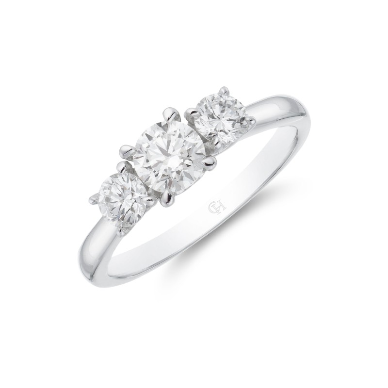 Platinum 'Heart' Brilliant Cut 0.75ct Diamond Three Stone Ring