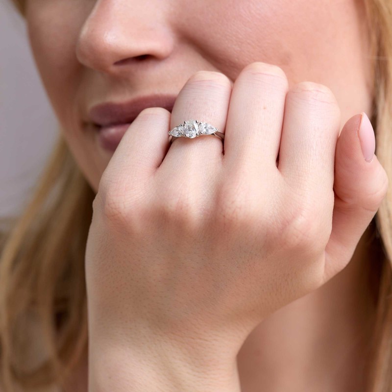 Platinum 1.50ct Oval and Pear Cut Diamond 3 Stone Ring