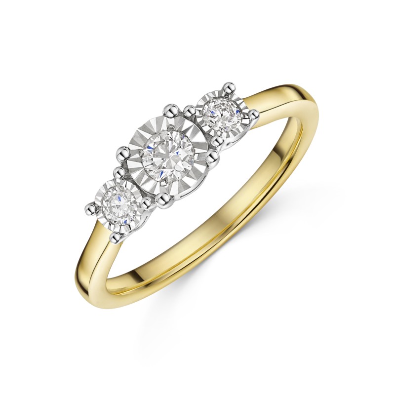 9ct Yellow Gold 0.25ct Illusion Diamond 3 Stone Ring